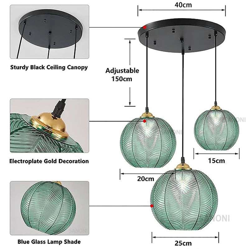 3 pieces Round Glass Chandelier Modern