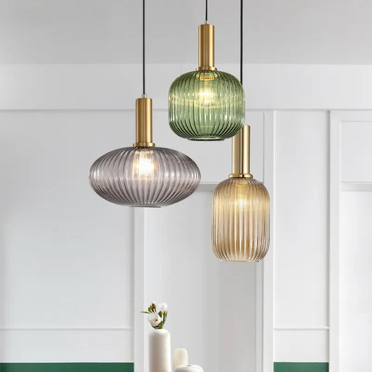 Wagner - Set Colorful Glass Striped Hanging Lamps