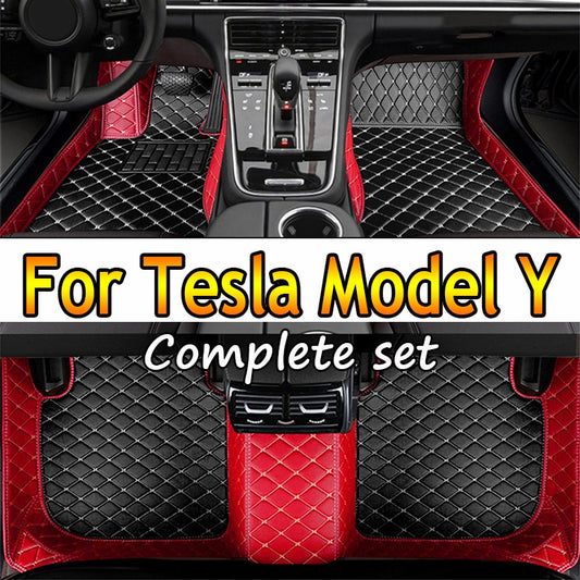 Car Floor Mats For Tesla Model Y 7 Seat 2020 2021 2022 2023 Leather Mat Auto Interior Parts Floor Pad Rug Carpet Car Accessories