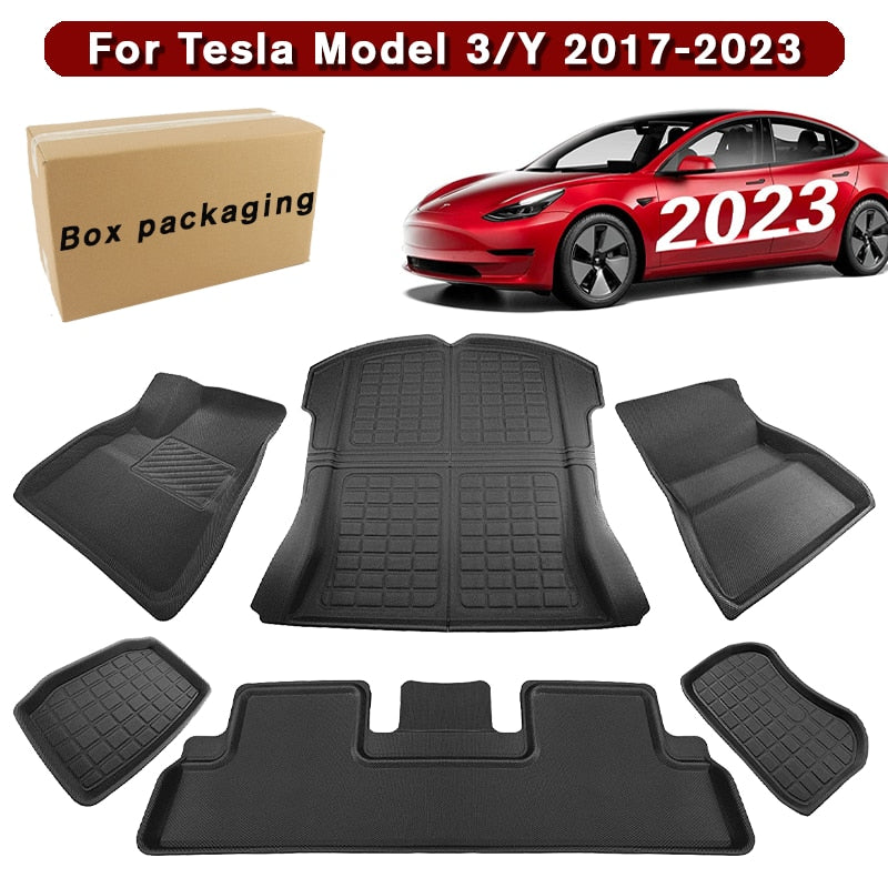 Passend für Tesla Model 3 Y, Bodenmatte, Gepäckmatte, LHD RHD 2017 bis 2022, 2023, links, rechts, Ruder, Four Seasons, wasserdichter 3D-Bodenbelag