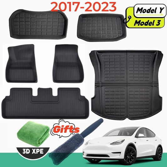 Modell Y Modell 3 Bodenmatte 2017–2023, Gepäckmatte, individuell für Tesla, Matte, Kofferraummatte, 3D-XPE-Allwetter-Anti-Rutsch-Set, Bodenmatte