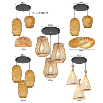 3 pieces rattan wicker hanging lamp bamboo