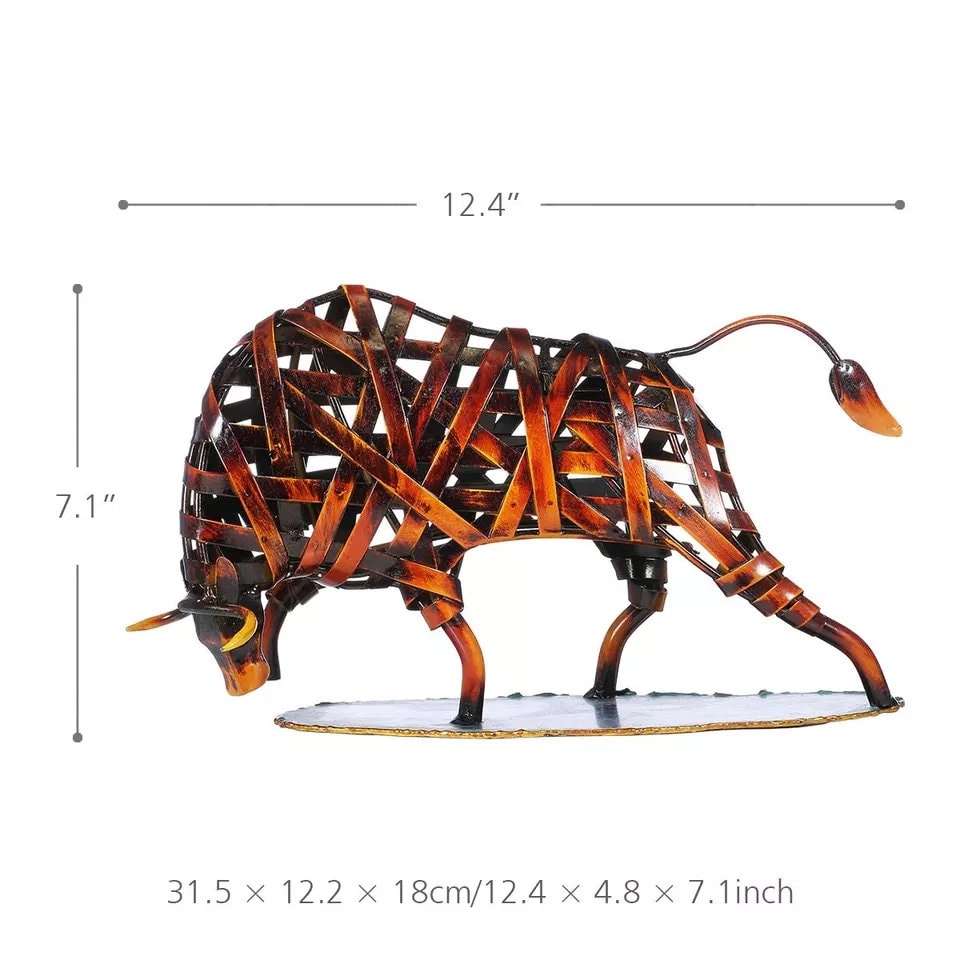 Robuste, aus Eisen gefertigte, geflochtene Rinder-Metallskulptur, Heim- und Bürodekoration